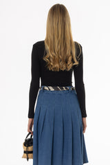 Black Ribbed V-Neck Long Sleeve T-Shirt