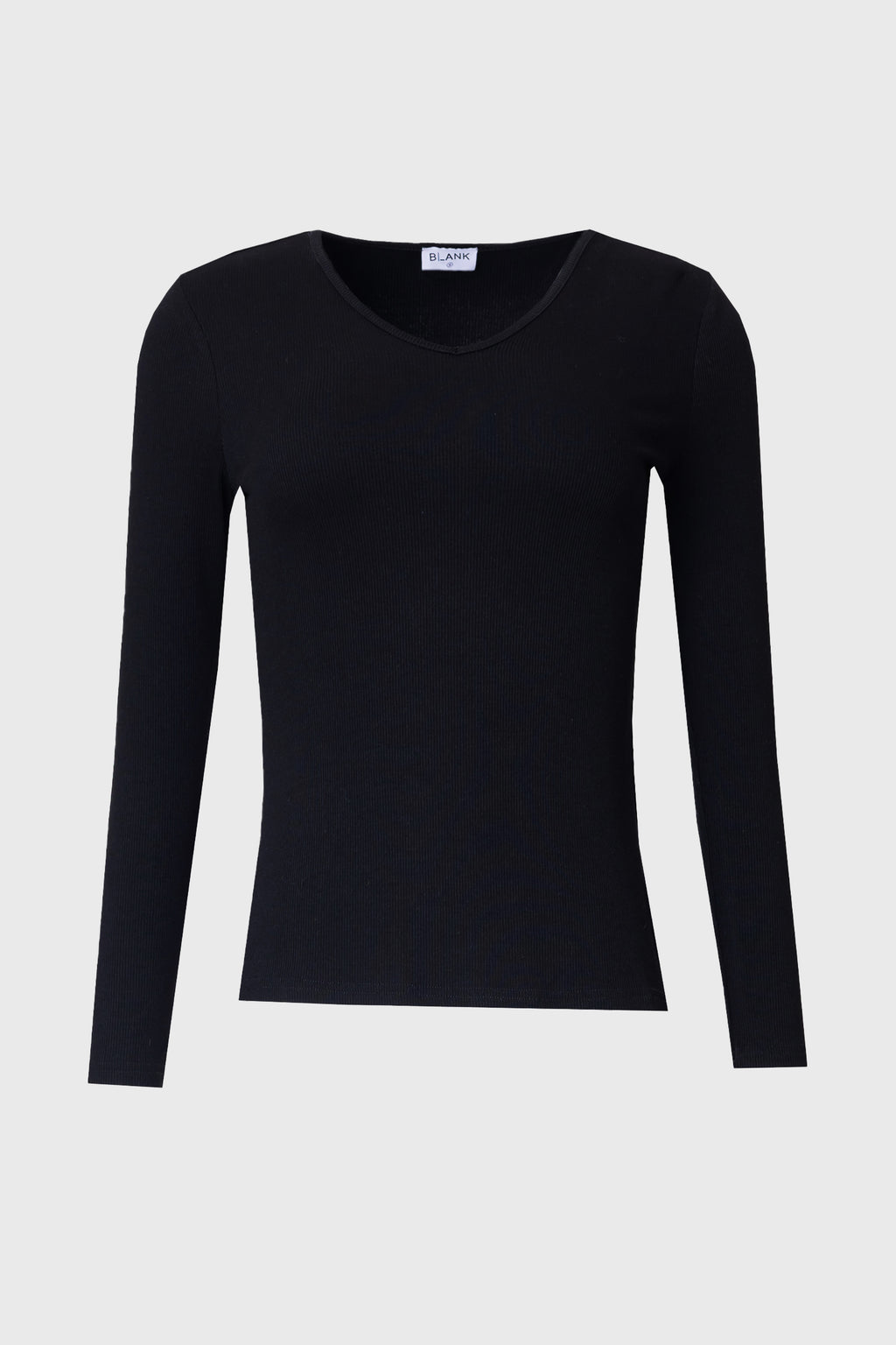 long sleeve v neck t shirt dress White Ribbed V-Neck Long Sleeve T-Shirt BLANK