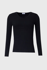 Black Ribbed V-Neck Long Sleeve Tee