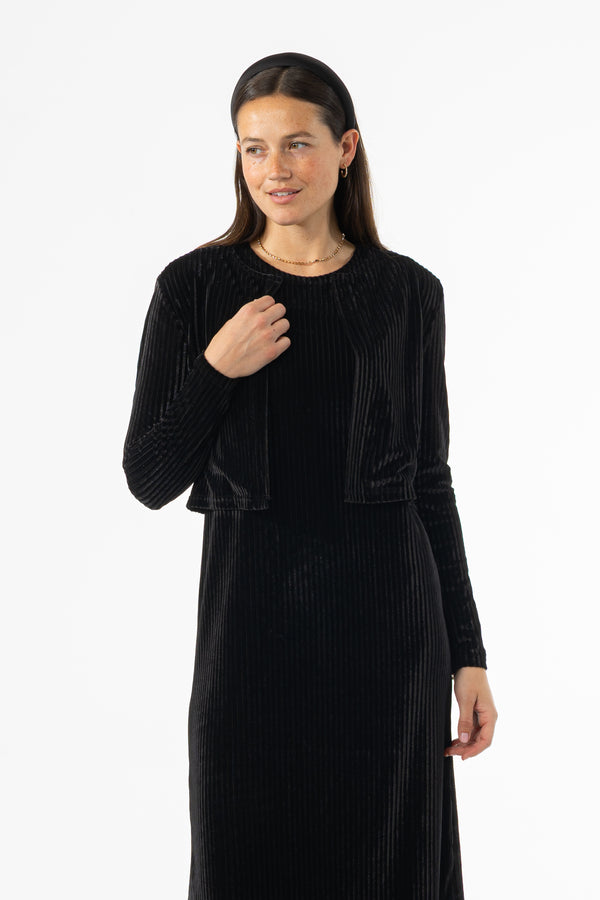 Black Ribbed Velour Cardigan