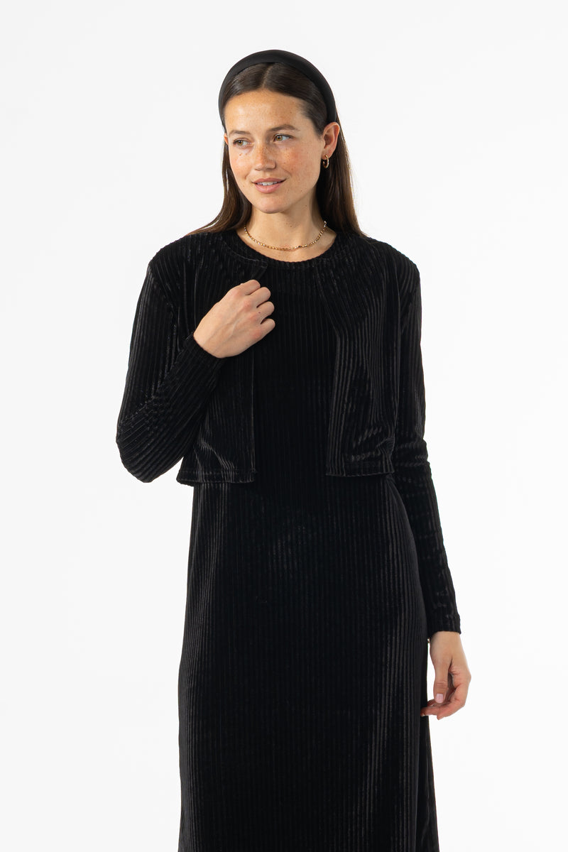 Black Ribbed Velour Cardigan