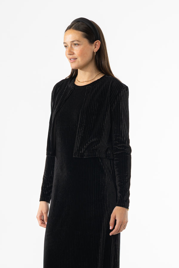 Black Ribbed Velour Cardigan