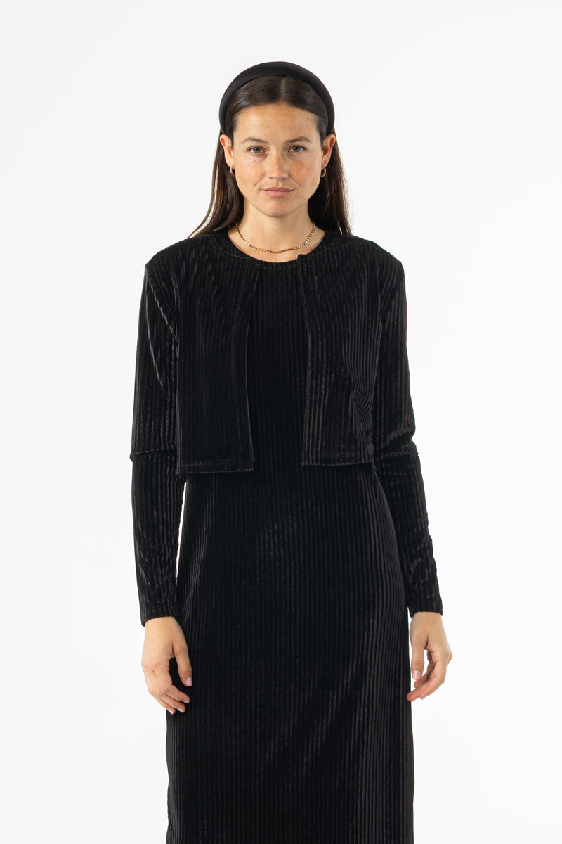 Black Ribbed Velour Cardigan