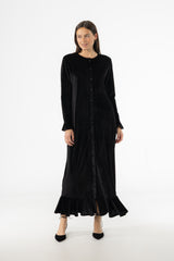 Black Ribbed Velour Dress