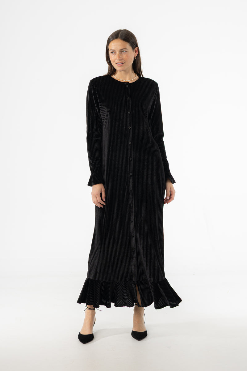 Black Ribbed Velour Dress