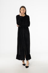 Black Ribbed Velour Dress