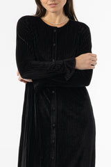Black Ribbed Velour Dress