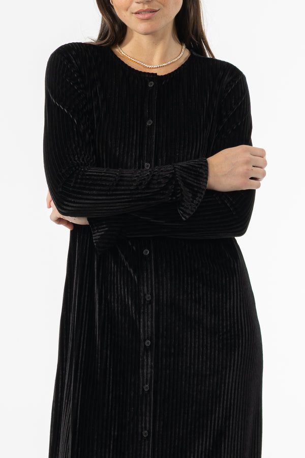 Black Ribbed Velour Dress