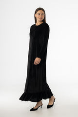 Black Ribbed Velour Dress