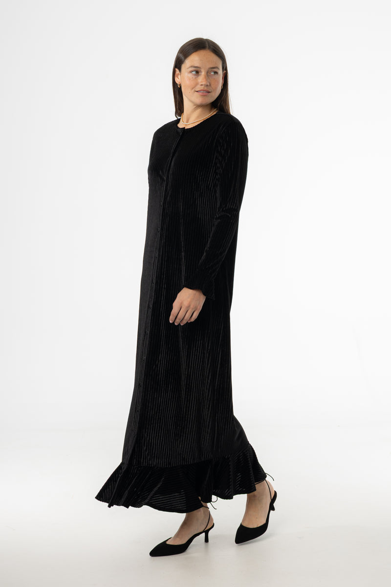 Black Ribbed Velour Dress