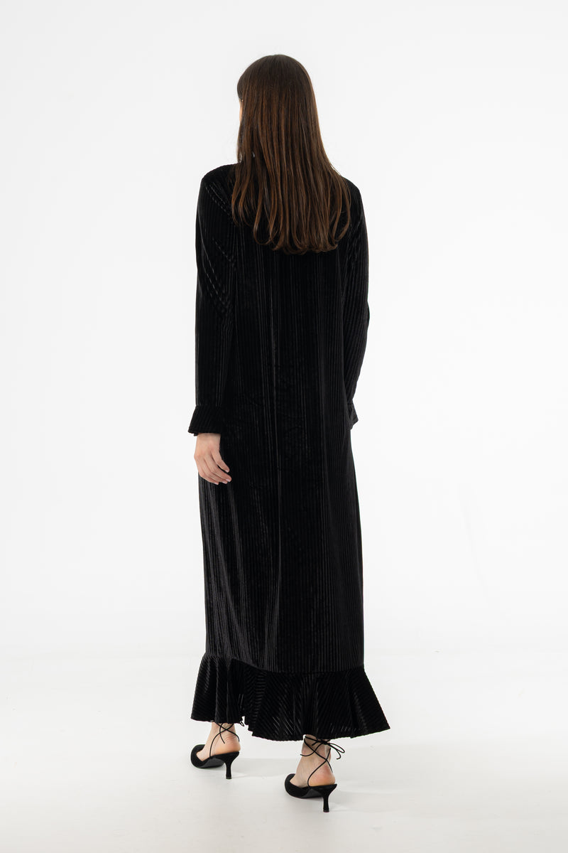 Black Ribbed Velour Dress