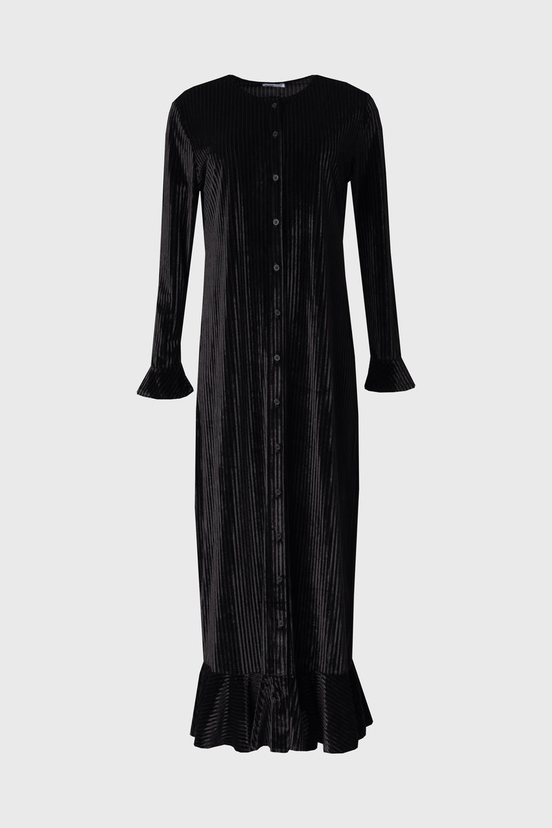 Black Ribbed Velour Dress
