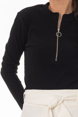 Black Ribbed Zipper Top