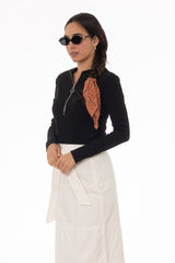 Black Ribbed Zipper Top