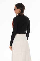 Black Ribbed Zipper Top