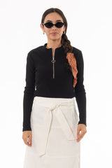 Black Ribbed Zipper Top