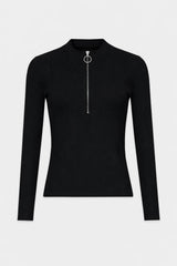 Black Ribbed Zipper Top
