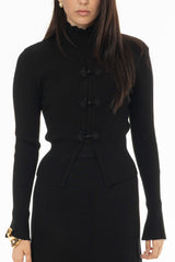 Black Ribbon Trim Knit Cardigan