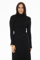 Black Ribbon Trim Knit Cardigan
