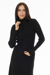 Black Ribbon Trim Knit Cardigan