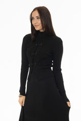 Black Ribbon Trim Knit Cardigan