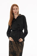 Black Silk Feel Tie Top