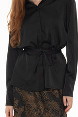 Black Silk Feel Tie Top