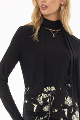 Black Round Neck Tie Top