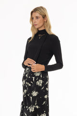 Black Round Neck Tie Top