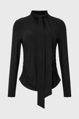 Black Round Neck Tie Top