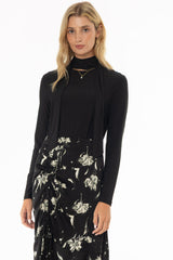 Black Round Neck Tie Top
