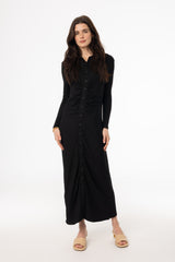 Black Ruched Cardi Maxi Dress