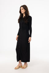 Black Ruched Cardi Maxi Dress