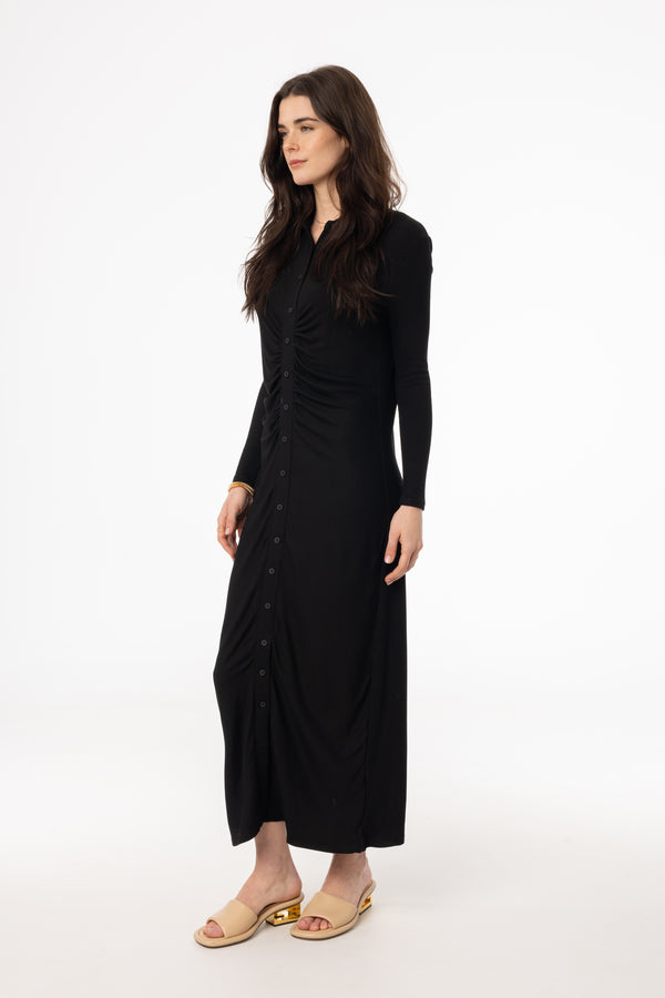 Black Ruched Cardi Maxi Dress