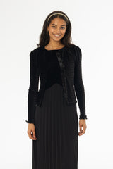 Black Ruched Velvet Cardigan