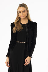 Black Ruched Velvet Cardigan