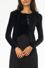 Black Ruched Velvet Cardigan