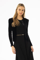 Black Ruched Velvet Cardigan