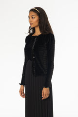 Black Ruched Velvet Cardigan