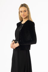 Black Ruched Velvet Cardigan