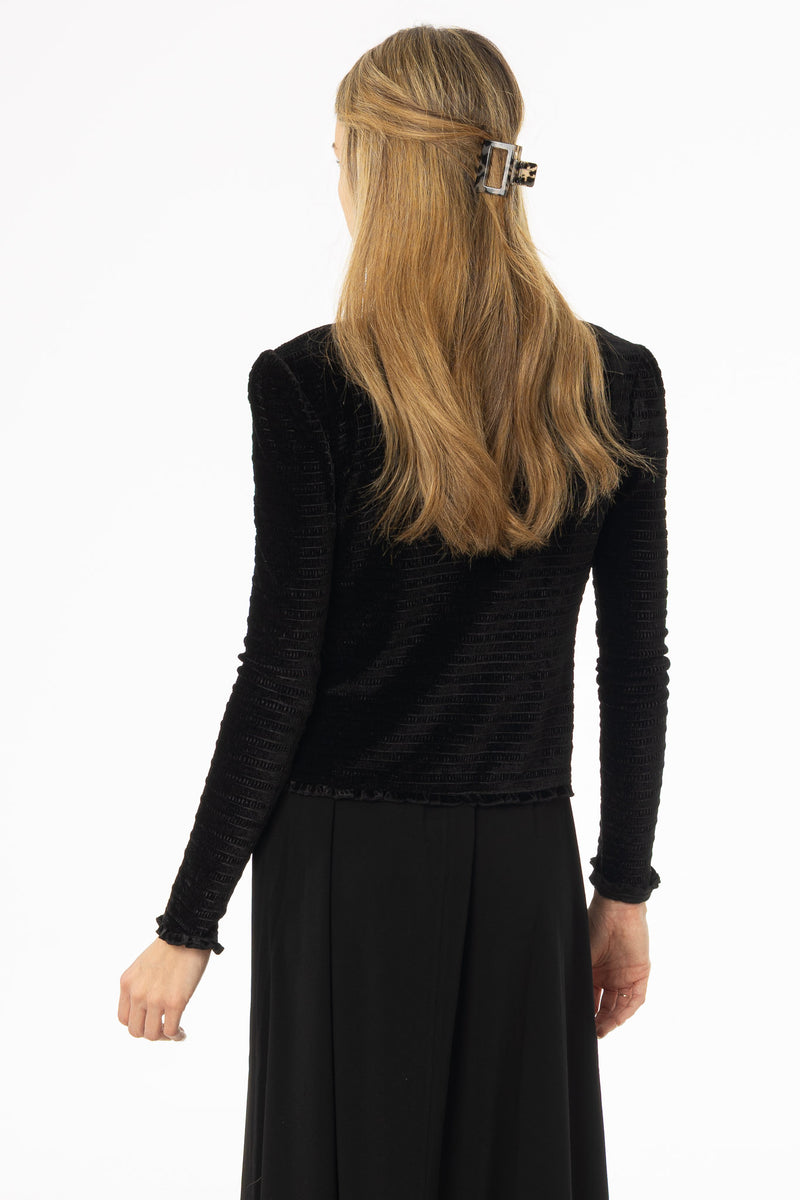 Black Ruched Velvet Cardigan