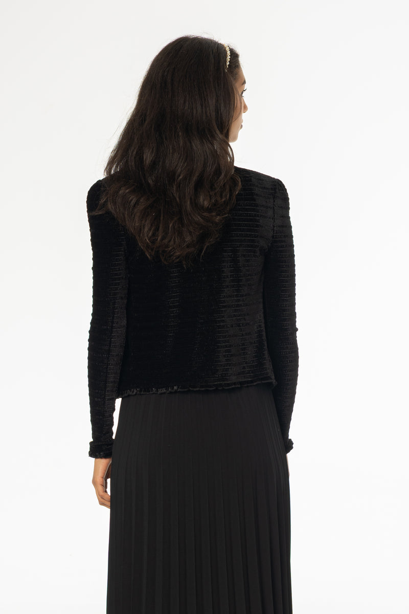 Black Ruched Velvet Cardigan