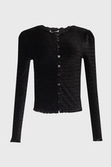 Black Ruched Velvet Cardigan