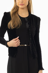 Black Ruched Velvet Cardigan