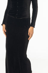Black Ruched Velvet Skirt