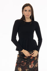 Black Ruffle Bottom Knit Sweater