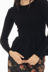 Black Ruffle Bottom Knit Sweater