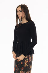 Black Ruffle Bottom Knit Sweater