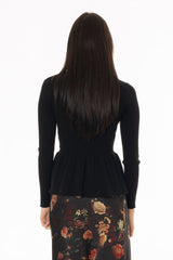 Black Ruffle Bottom Knit Sweater