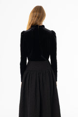 Black Ruffle Collar Velvet Top